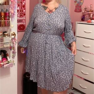 Chic soul dusty blue floral boho peasant style dress